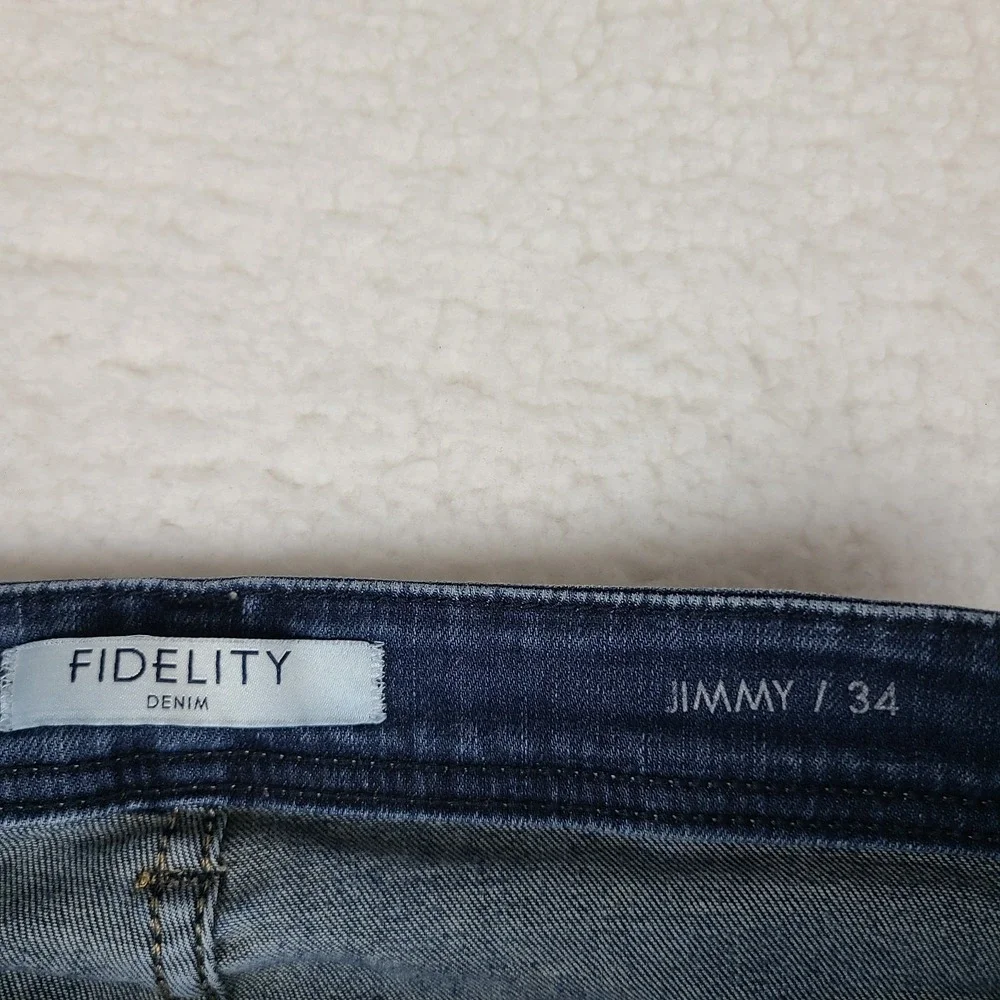 Fidelity Jeans Men 34x28 Blue Slim Straight Jimmy KRUSH Medium Wash Denim HEMMED